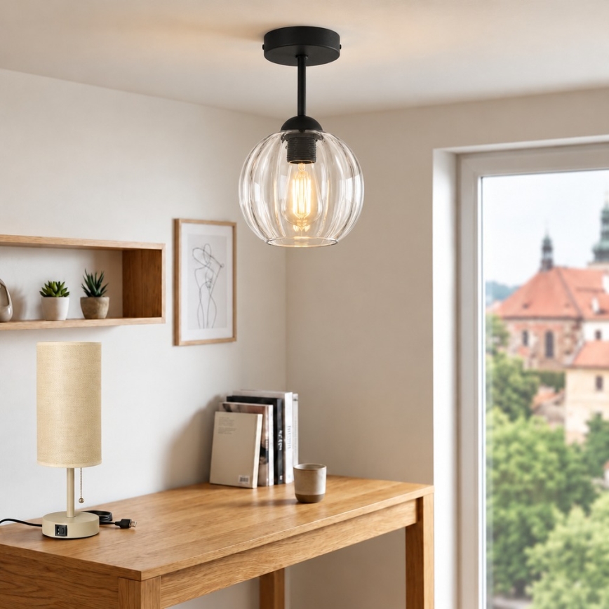 BRILAGI - LED pinnapealne lühter RETRO GLASS 1xE27/60W/230V läbimõõt 18 cm must/läbipaistev