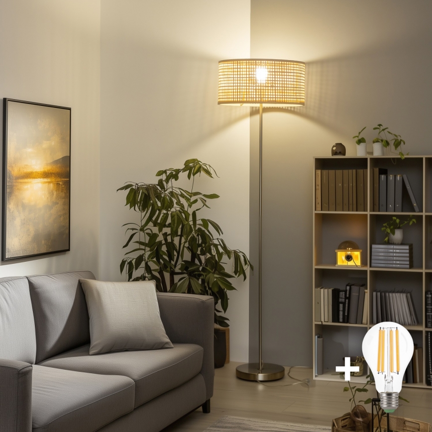 Brilagi - LED-põrandalamp CERIA 1xE27/40W/230V, läbimõõt 25 cm, bambus/mattkroom