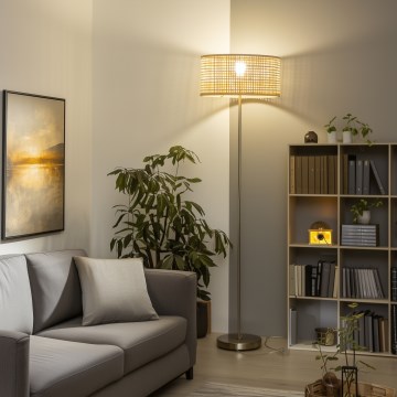 Brilagi - LED-põrandalamp CERIA 1xE27/40W/230V, läbimõõt 40 cm, bambus/mati kroom