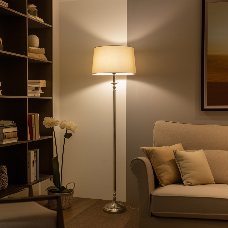 Brilagi - LED põrandalamp CERIA 1xE27/60W/230V, läbimõõt 45 cm, läikiv kroom/beež