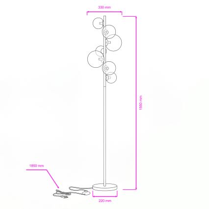 BRILAGI - LED põrandalamp MILLA 7xG9/3W/230V must kroom/kuldne