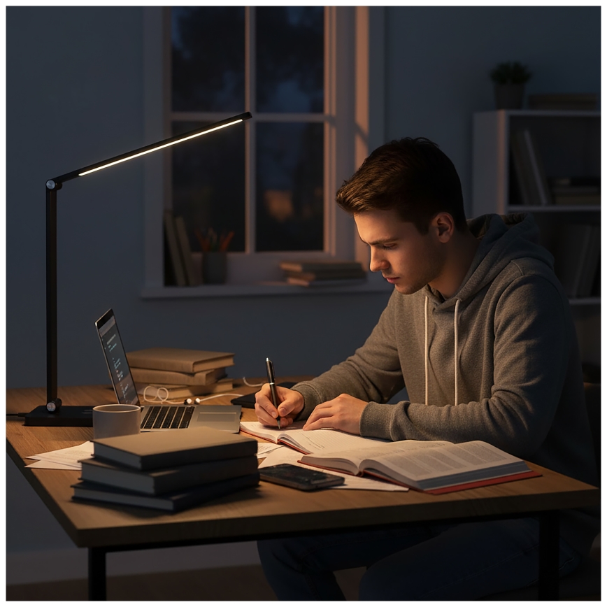 Brilagi - hämardatav puutekontrolliga laualamp QI-juhtmeta laadimisega MODO CHARGE LED/7W/5V 3000/4000/6000K must