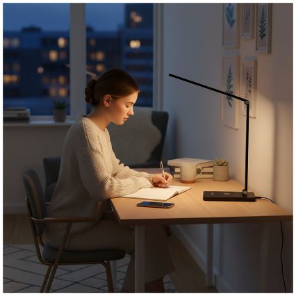 Brilagi - hämardatav puutekontrolliga laualamp QI-juhtmeta laadimisega MODO CHARGE LED/7W/5V 3000/4000/6000K must