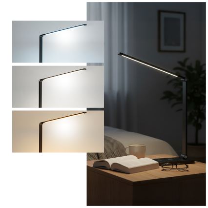 Brilagi - hämardatav puutekontrolliga laualamp QI-juhtmeta laadimisega MODO CHARGE LED/7W/5V 3000/4000/6000K must