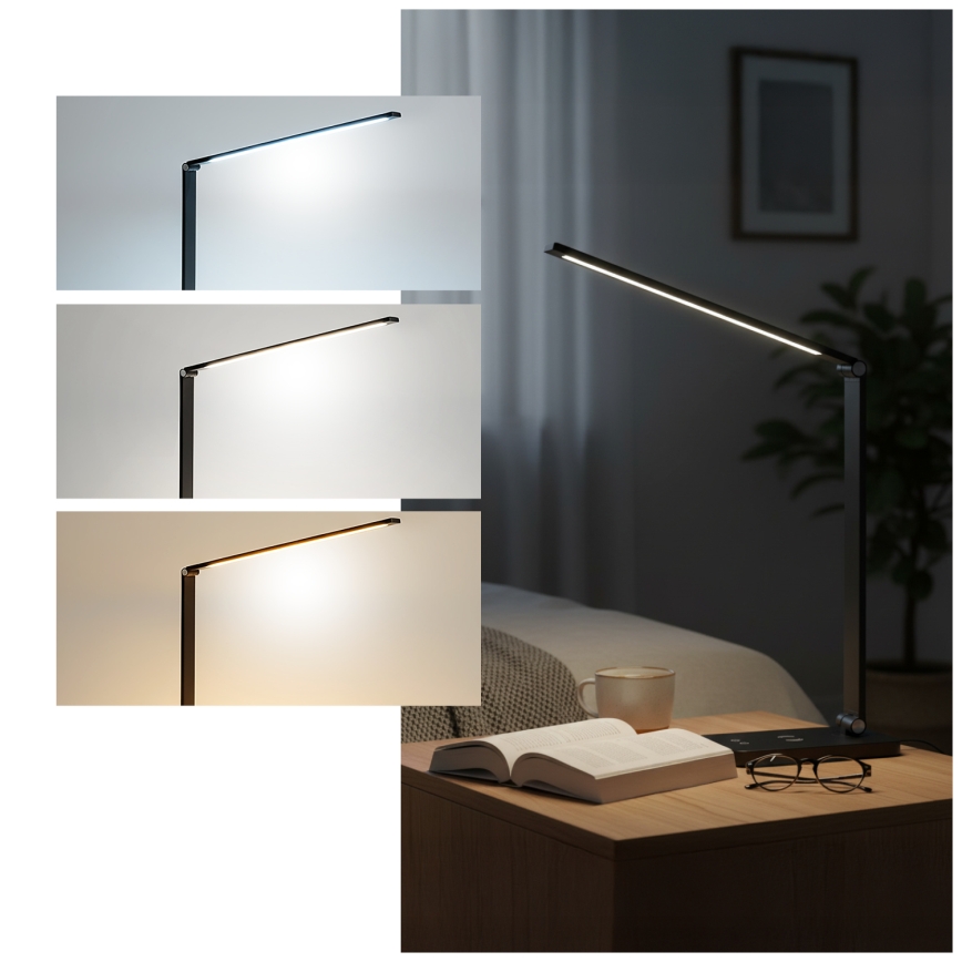 Brilagi - hämardatav puutekontrolliga laualamp QI-juhtmeta laadimisega MODO CHARGE LED/7W/5V 3000/4000/6000K must