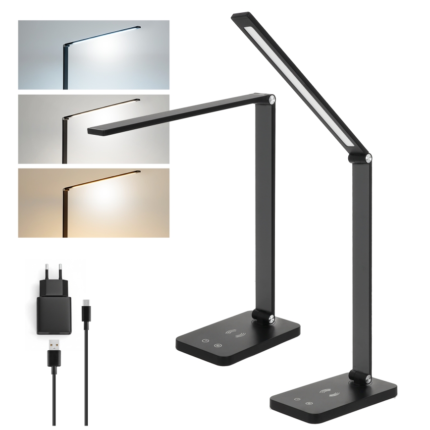 Brilagi - hämardatav puutekontrolliga laualamp QI-juhtmeta laadimisega MODO CHARGE LED/7W/5V 3000/4000/6000K must