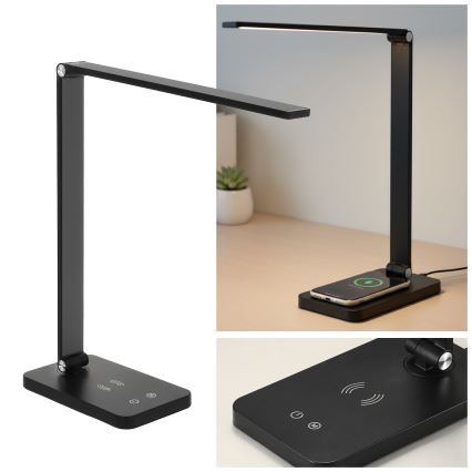 Brilagi - hämardatav puutekontrolliga laualamp QI-juhtmeta laadimisega MODO CHARGE LED/7W/5V 3000/4000/6000K must