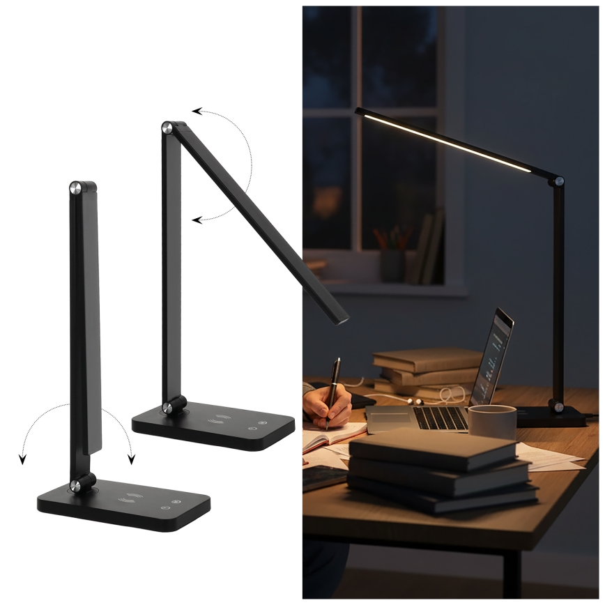 Brilagi - hämardatav puutekontrolliga laualamp QI-juhtmeta laadimisega MODO CHARGE LED/7W/5V 3000/4000/6000K must