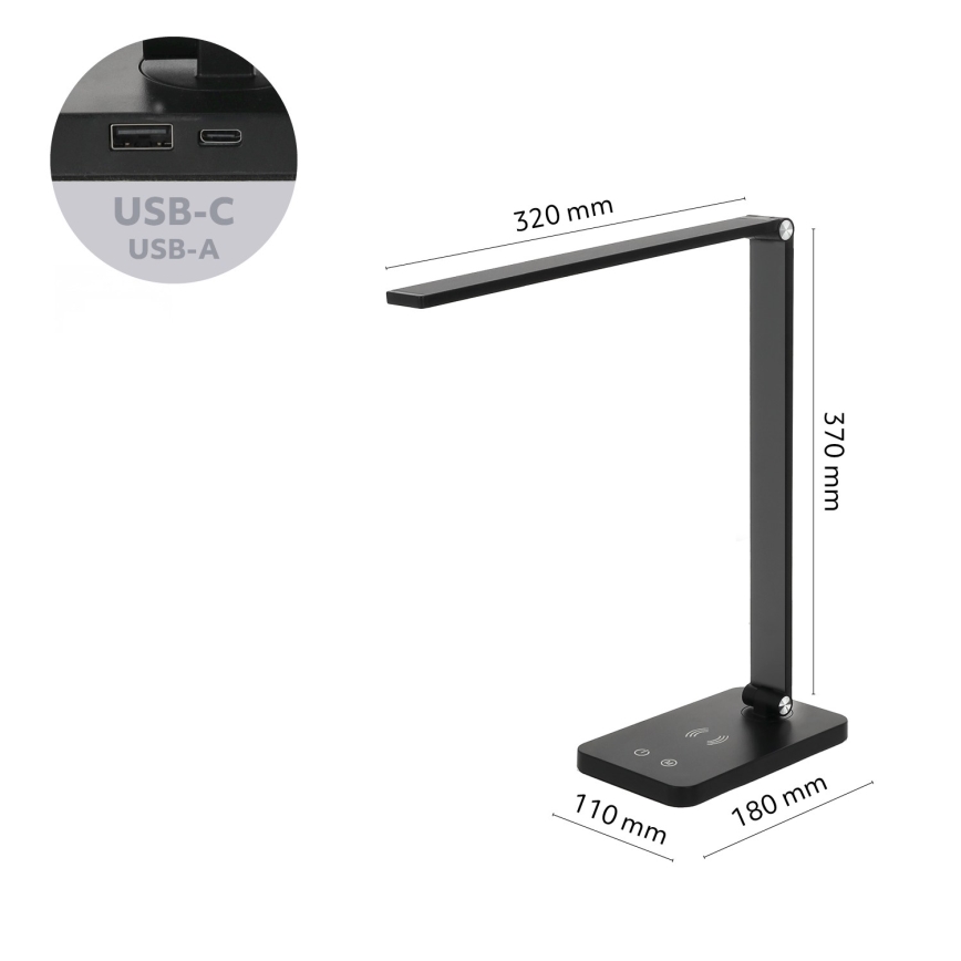 Brilagi - hämardatav puutekontrolliga laualamp QI-juhtmeta laadimisega MODO CHARGE LED/7W/5V 3000/4000/6000K must