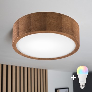 Brilagi - LED RGBW hämardatav laelamp CARVALHO 1xE27/9W/230V 2700-6500K Wi-Fi tammeviimistlus läbimõõt 27,5 cm