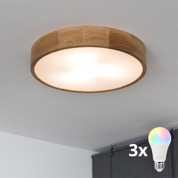 BRILAGI - LED RGBW hämardatav laevalgusti CARVALHO 3xE27/12W/230V 2700-6500K tamm läbimõõt 47,5 cm