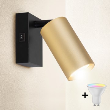 Brilagi - LED RGBW hämardatav seinapealne punktvalgusti lülitiga SELE 1xGU10/4,8W/230V 3000K must/kuldne + kaugjuhtimispult