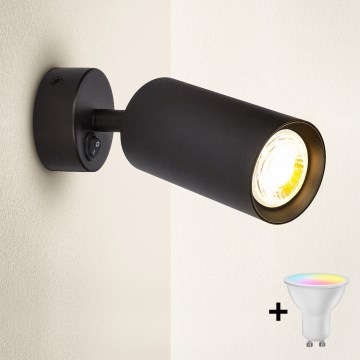 Brilagi - LED RGBW hämardatav seinapunktvalgusti lülitiga SELE 1xGU10/4,8W/230V 3000K must + kaugjuhtimispult