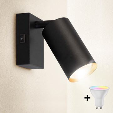 Brilagi - LED RGBW hämardatav seinapunktvalgusti lülitiga SELE 1xGU10/4,8W/230V 3000K must/kuldne + kaugjuhtimispult