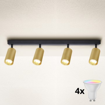 Brilagi - LED RGBW hämardatav SELE GOLDEN spot-valgusti 4xGU10/4,8W/230V 3000K must/kuldne + kaugjuhtimispult