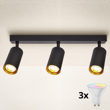 Brilagi - LED RGBW hämardatav spotvalgusti SELE 3xGU10/6W/230V 3000K must/kuldne + kaugjuhtimispult