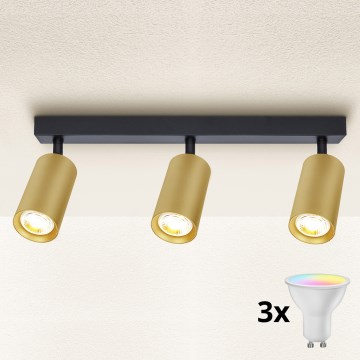 Brilagi - LED RGBW hämardatav suunavalgusti SELE GOLDEN 3xGU10/4,8W/230V 3000K must/kuldne + kaugjuhtimispult
