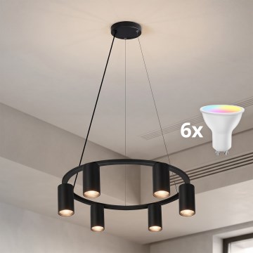 BRILAGI - LED RGBW hämardatav traadil riputatav lühter SELE 6xGU10/6,5W/230V 2700-6500K must + kaugjuhtimispult