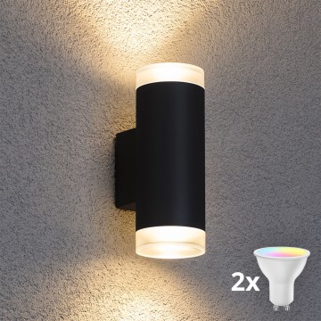 Brilagi - LED RGBW hämardatav välisseinavalgusti MATERA 2xGU10/4,8W/230V 3000K IP54 must + kaugjuhtimispult