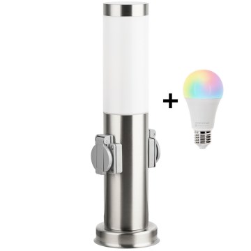 Brilagi - LED RGBW hämardatav välisvalgusti kahe pistikupesaga 1xE27/15W/230V 2700-6500K IP44 40 cm mattkroomviimistlusega