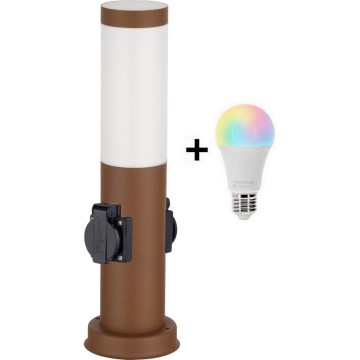 Brilagi - LED RGBW hämardatav välisvalgusti kahe pistikupesaga 1xE27/15W/230V 2700-6500K IP44 40 cm pruun