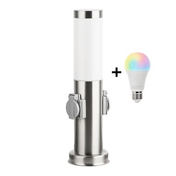 Brilagi - LED RGBW hämardatav välisvalgusti kahe pistikupesaga 1xE27/9W/230V 2700-6500K IP44 40 cm mattkroomviimistlusega