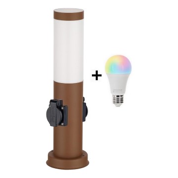 Brilagi - LED RGBW hämardatav välisvalgusti kahe pistikupesaga 1xE27/9W/230V 2700-6500K IP44 40 cm pruun