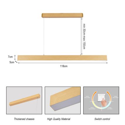 Brilagi - LED-riipvalgusti kaabliga SLEEKLINE LED/40W/230V 3000/4500/6000K tammeviimistlus