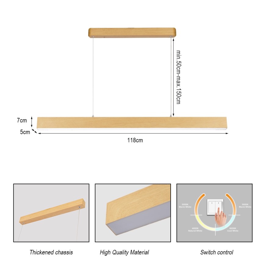 Brilagi - LED-riipvalgusti kaabliga SLEEKLINE LED/40W/230V 3000/4500/6000K tammeviimistlus