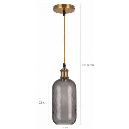 BRILAGI - LED-rippvalgusti kaablil RETRO GLASS 1xE27/60W/230V läbimõõt 14 cm kuldne/suitsuhall