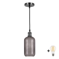 BRILAGI - LED ripatslühter kaabliga RETRO GLASS 1xE27/60W/230V läbimõõt 14 cm must/suitsuhall