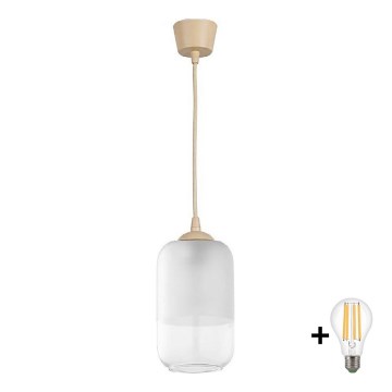 BRILAGI - LED ripatslühter kaabliga RETRO GLASS 1xE27/60W/230V Ø 14 cm beež/valge