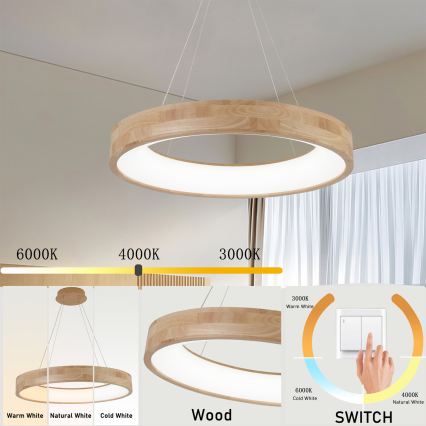 Brilagi - LED-rippvalgusti riputuskaabliga FALCON WOOD LED/40W/230V 3000/4000/6000K läbimõõt 60 cm puit
