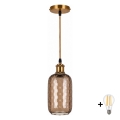 BRILAGI - LED ripplamp juhtmel RETRO GLASS 1xE27/60W/230V läbimõõt 14 cm kuldne/suitsune pruun