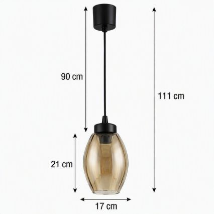 BRILAGI - LED-lühter riputuskaablil RETRO GLASS 1xE27/60W/230V läbimõõt 17 cm must/suitsune beež