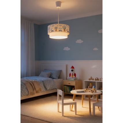 Brilagi - LED laste rippvalgusti kaablil BOBO 1xE27/60W/230V läbimõõt 40 cm kreemjas/sinine/karukesed