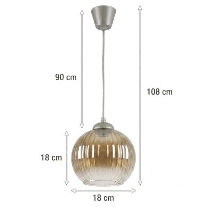 BRILAGI - LED rippvalgusti kaablil RETRO GLASS 1xE27/60W/230V Ø 18 cm, hõbe/suitsupruun