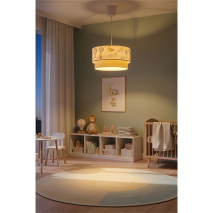 Brilagi - LED laste laelamp riputuskaabliga BOBO 1xE27/60W/230V läbimõõt 40 cm valge/beež/loomakujundusega
