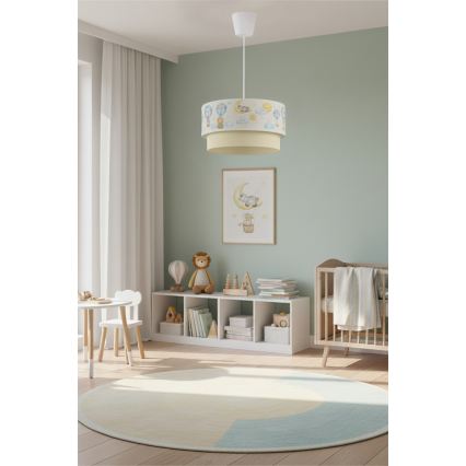 Brilagi - LED laste laelamp riputuskaabliga BOBO 1xE27/60W/230V läbimõõt 40 cm valge/beež/loomakujundusega