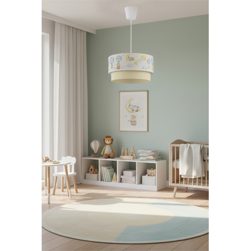 Brilagi - LED laste laelamp riputuskaabliga BOBO 1xE27/60W/230V läbimõõt 40 cm valge/beež/loomakujundusega