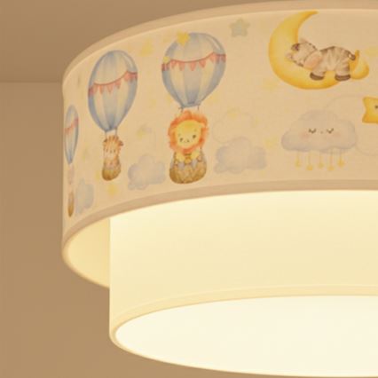 Brilagi - LED laste laelamp riputuskaabliga BOBO 1xE27/60W/230V läbimõõt 40 cm valge/beež/loomakujundusega