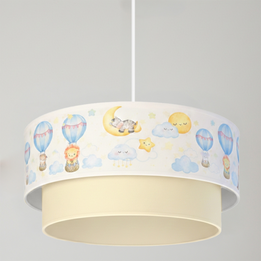 Brilagi - LED laste laelamp riputuskaabliga BOBO 1xE27/60W/230V läbimõõt 40 cm valge/beež/loomakujundusega