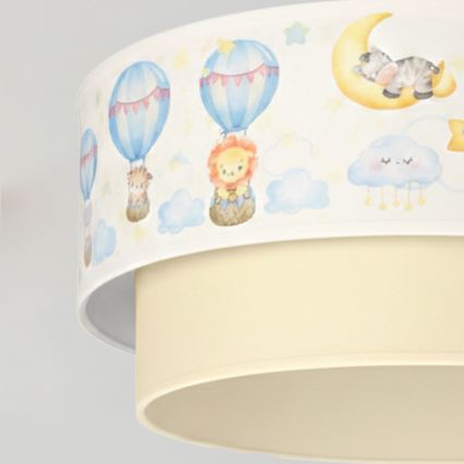 Brilagi - LED laste laelamp riputuskaabliga BOBO 1xE27/60W/230V läbimõõt 40 cm valge/beež/loomakujundusega