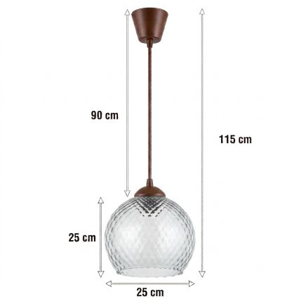 BRILAGI - LED-rippvalgusti kaabliga RETRO GLASS 1xE27/60W/230V läbimõõt 25 cm pruun/suitsuhall