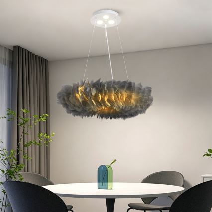 BRILAGI - LED-rippvalgusti FEATHER kaablil 3xE27/40W/230V + 3xLED/3W läbimõõduga 50 cm hall