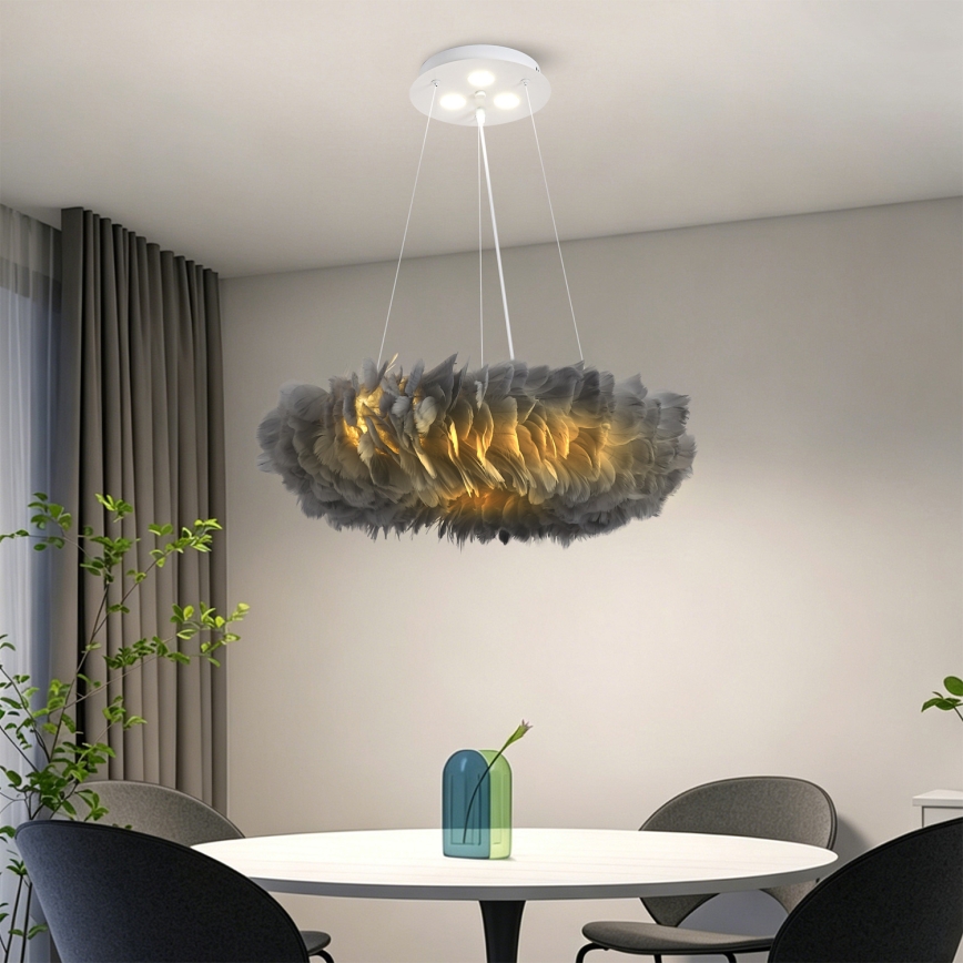 BRILAGI - LED-rippvalgusti FEATHER kaablil 3xE27/40W/230V + 3xLED/3W läbimõõduga 50 cm hall