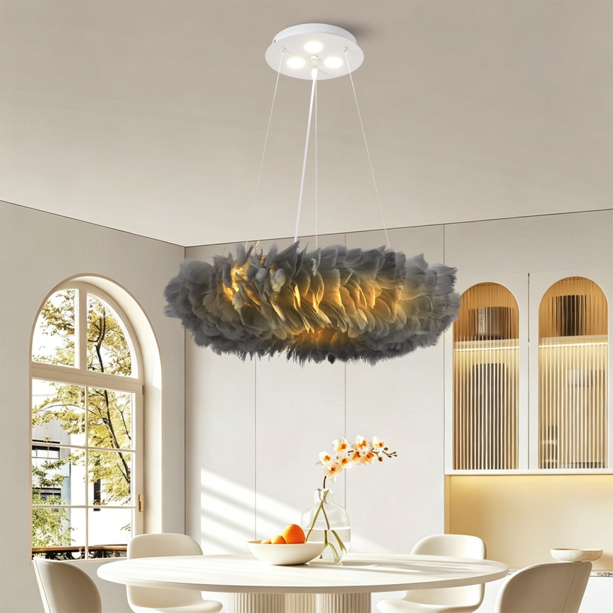 BRILAGI - LED-rippvalgusti FEATHER kaablil 3xE27/40W/230V + 3xLED/3W läbimõõduga 50 cm hall