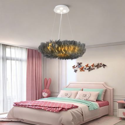 BRILAGI - LED-rippvalgusti FEATHER kaablil 3xE27/40W/230V + 3xLED/3W läbimõõduga 50 cm hall