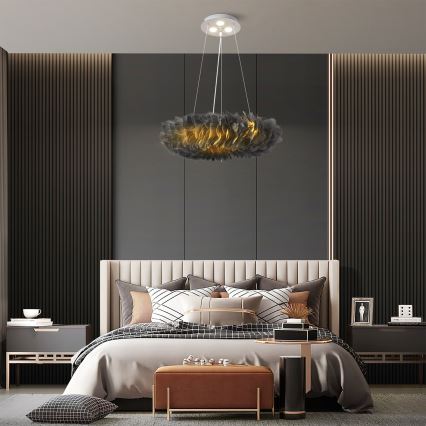 BRILAGI - LED-rippvalgusti FEATHER kaablil 3xE27/40W/230V + 3xLED/3W läbimõõduga 50 cm hall