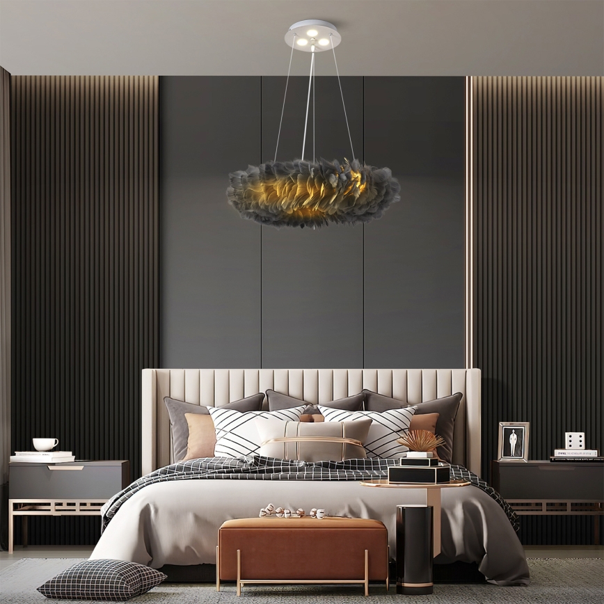 BRILAGI - LED-rippvalgusti FEATHER kaablil 3xE27/40W/230V + 3xLED/3W läbimõõduga 50 cm hall